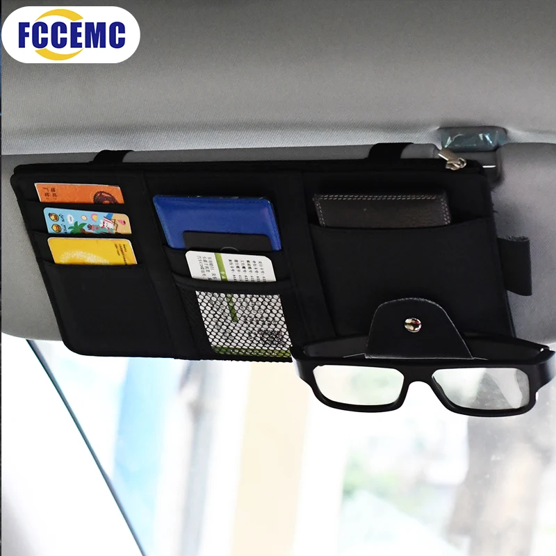 Car Glasses Storage PU Leather Multi-Function Sun Visor Point Organizer Storage Pocket  Auto Sunglasses Holder Cards Organizer