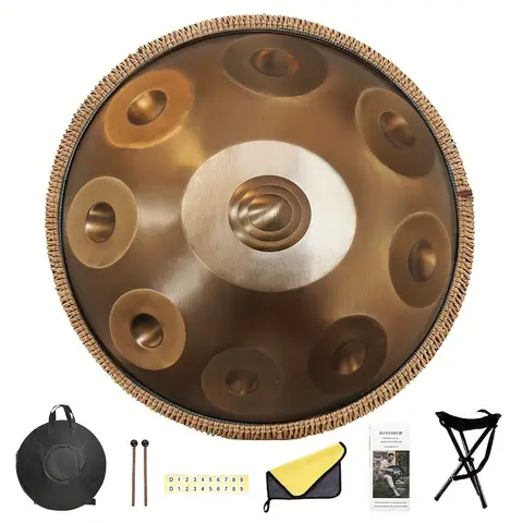 Triple - topped Handpan Drum 9 Note 18 Inch Hand Pan Drum in D Minor for Adults Yoga 432Hz Musical Meditation Instrument Gift Sound Healing Drum for Beginner Steel Tongue Drum, With Soft Bag, Dust-Free Cloth, Mallets, Stand, Sound Stickers