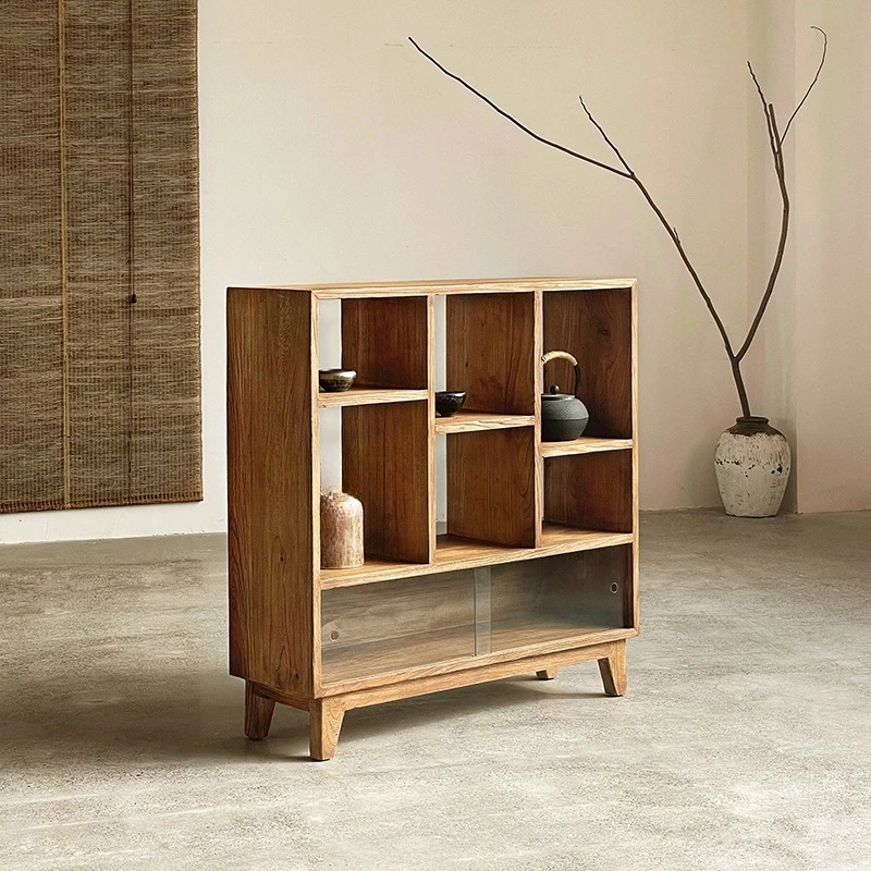 Wabi Sand Wind Bogu Display Stand Side Cabinet Solid Wood Storage Rack Dining Side Cabinet Homestay Tea Room Cabinet