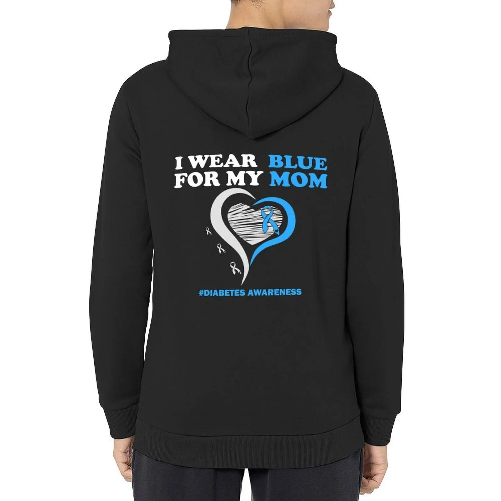 

I Wear Blue For My Mom,Blue Ribbon,Heart,Diabetes Awareness,T1D And T2D Diabetics Hoodie men's coat hoodie oversize