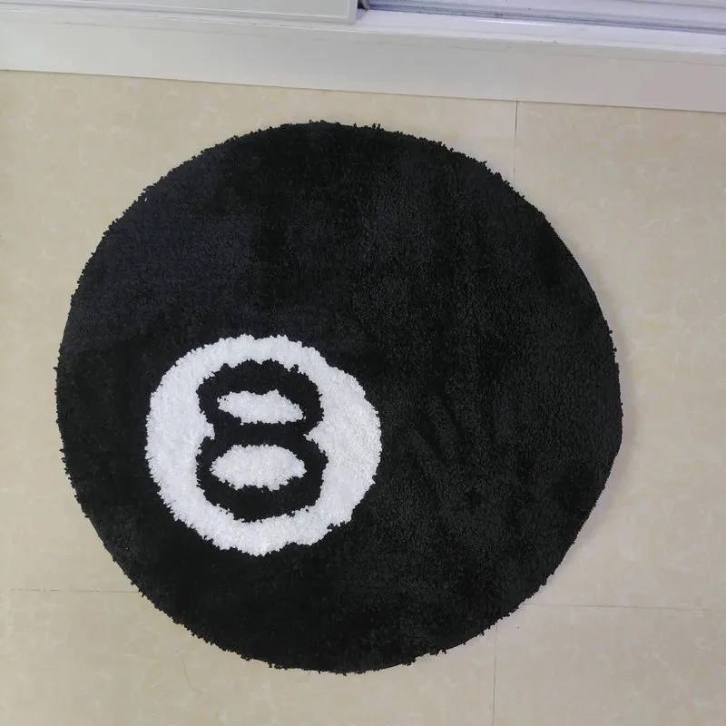 VIKAMA Cartoon Creative Black 8 Faux Sheep Velvet Home Decorative Carpet Living Room Bedroom Non-slip Dirty Resistant Round Rugs