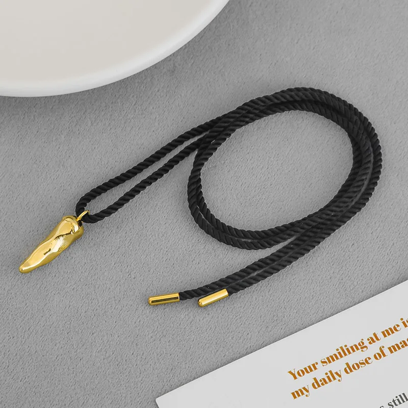 

2025 Fashion Black rope pepper pendant necklaces for women long sweater adjustable necklaces minimalist simple jewelry
