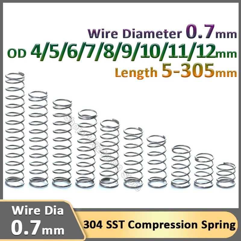

0.7mm 304 Stainless Steel Compression Spring Micro Small Repair Y-Type Rotor Return Pressure Spring OD 4 5 6 7 8-12mm L 5-305mm