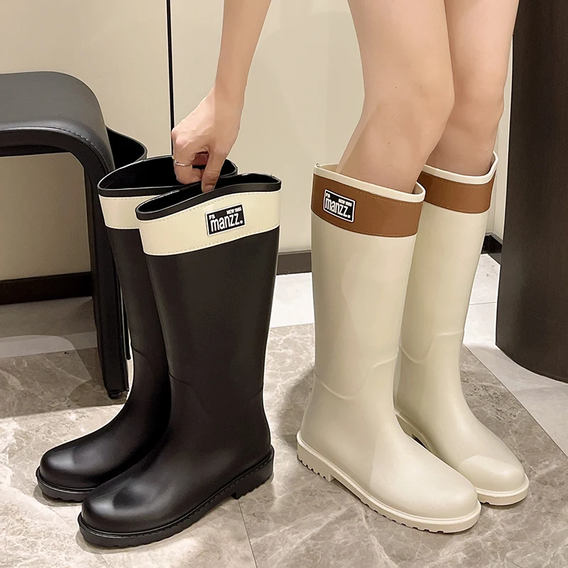 

Женские модные дождевые сапоги до колена, повседневная нескользящая непромокаемая обувь на толстой подошве, уличная мягкая водонепроницаемая обувь для женщин