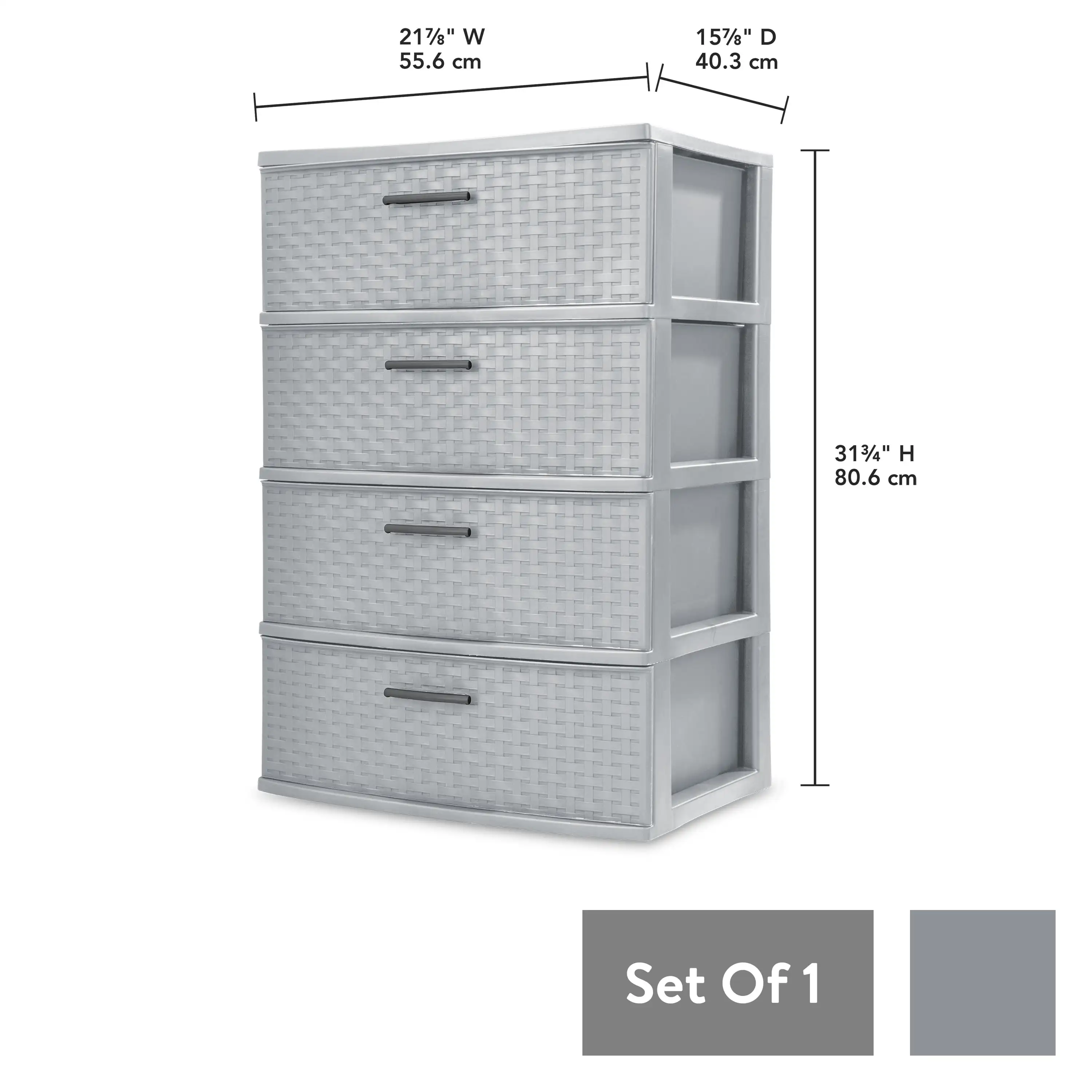 Sterilite 4 Drawer Wide Weave Tower Cement Organize visible storage areas with Sterilite’s Weave collection