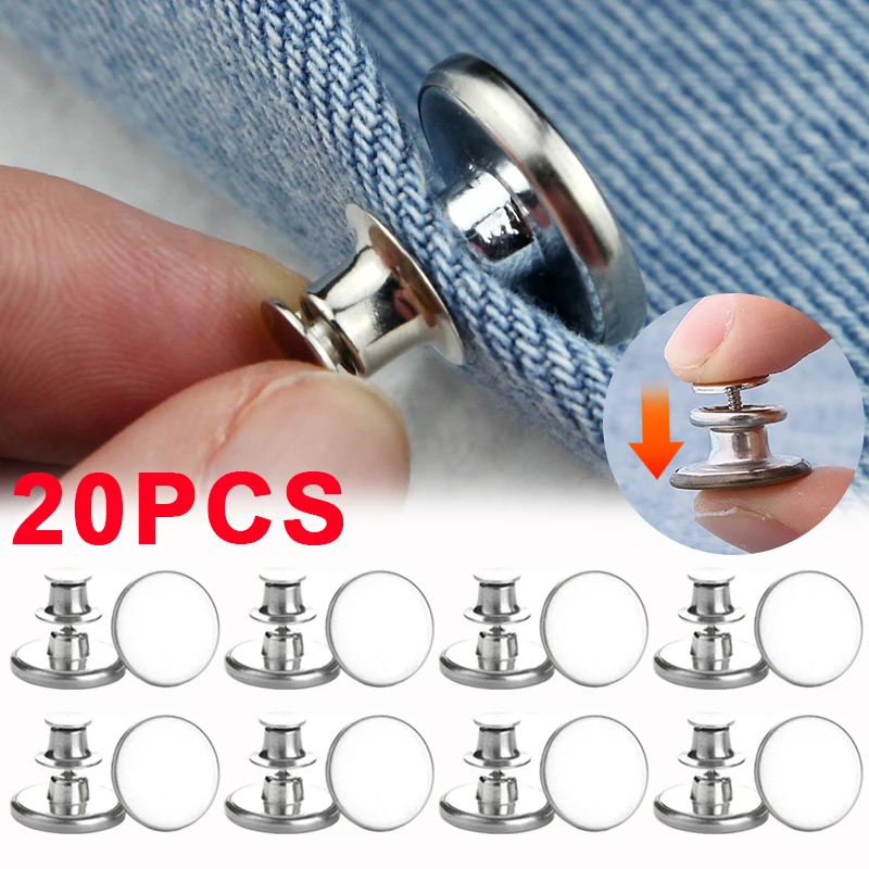 20/4Pcs Detachable Jeans Buttons Replacement Nail Free Snap Fastener Buttons Waist Tightener Buckles For DIY Sewing Accessories