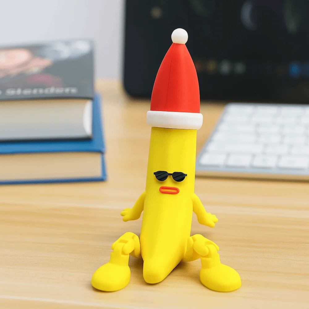 

Christmas Hat 3D Printed Banana Toy Multi-Jointed Movable Multi Joint Banana Toys Crafts Model Doll Banana Shaped Figurine Toy