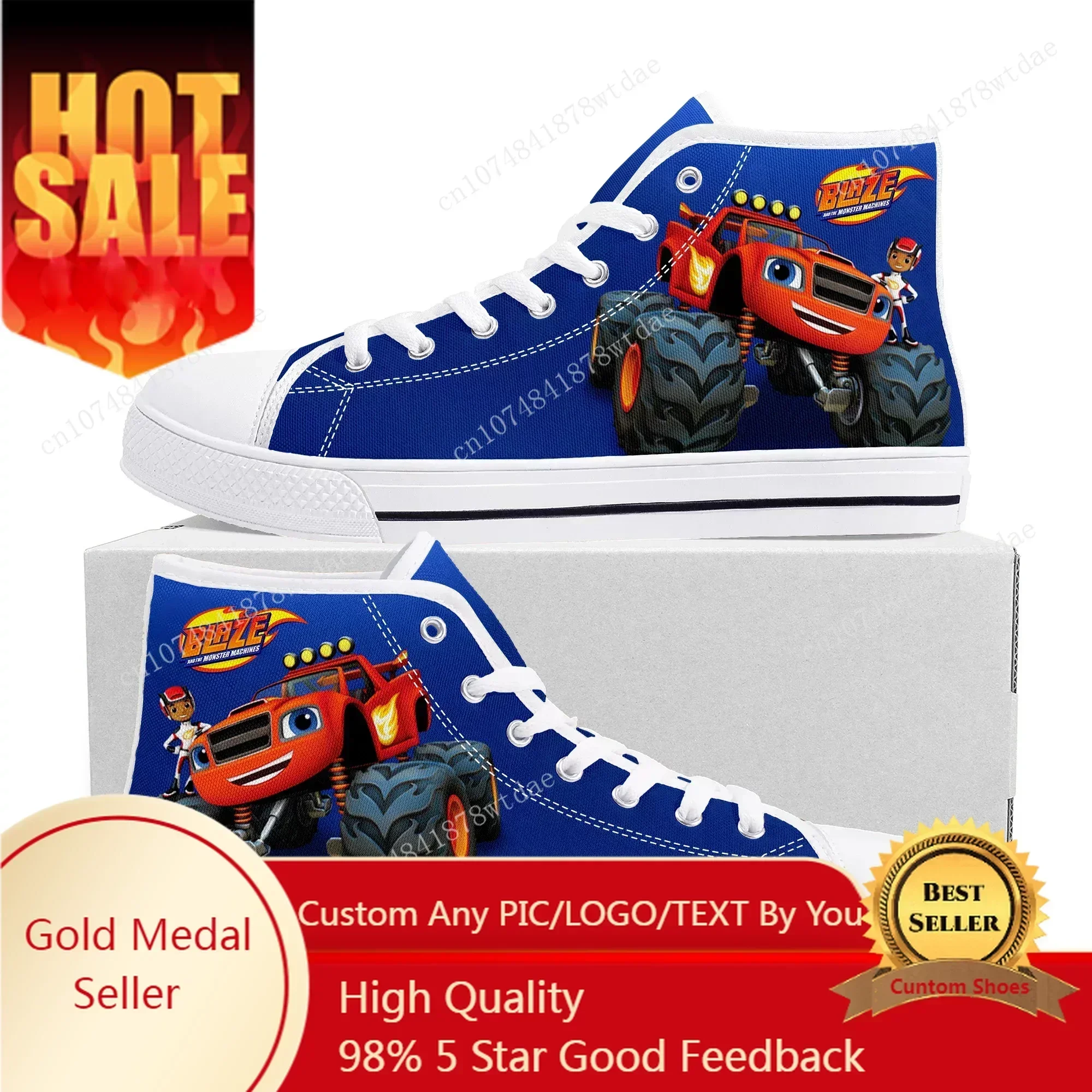 Blaze And The Monster Machines High Top Sneakers Mens Womens High Quality Canvas Sneaker Comics Couple Customized Shoes