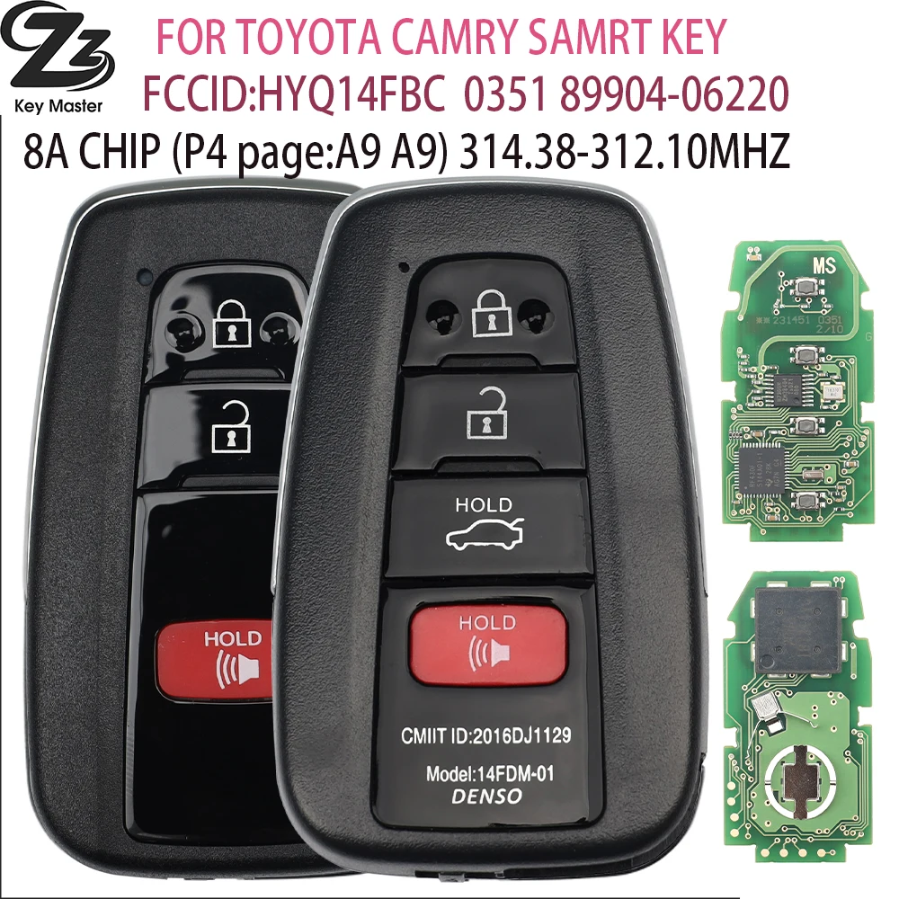 Zz 스마트 원격 제어 자동차 키 3/4 버튼 314.3MHz for Toyota Camry 18 19 2020 2021 2022 2023 Fob HYQ14FLA, 231451-0351