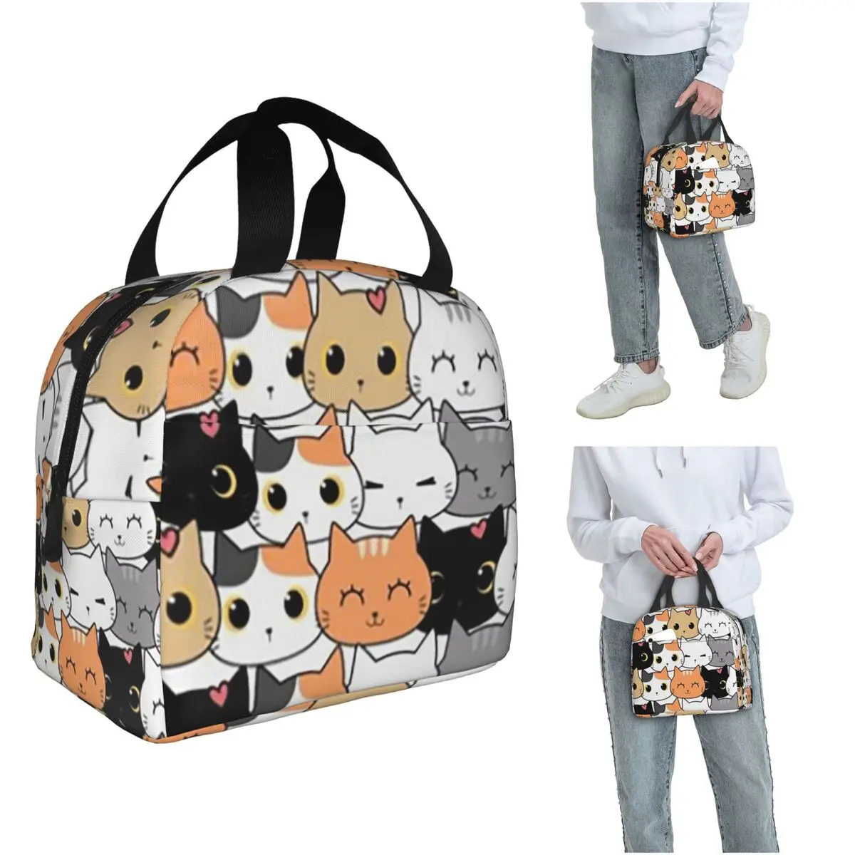 

Cute Cats Pattern Insulated Lunch Bag for Women Office Cooler Thermal Food Box Tote Portable Lunch Boxes Container