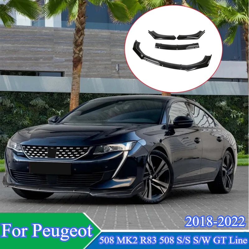 

For Peugeot 508 MK2 R83 508 S/S S/W GT Line 2018-2022 Front Bumper Lip Spoiler Splitter Diffuser Cover Deflector Body Kit Tuning