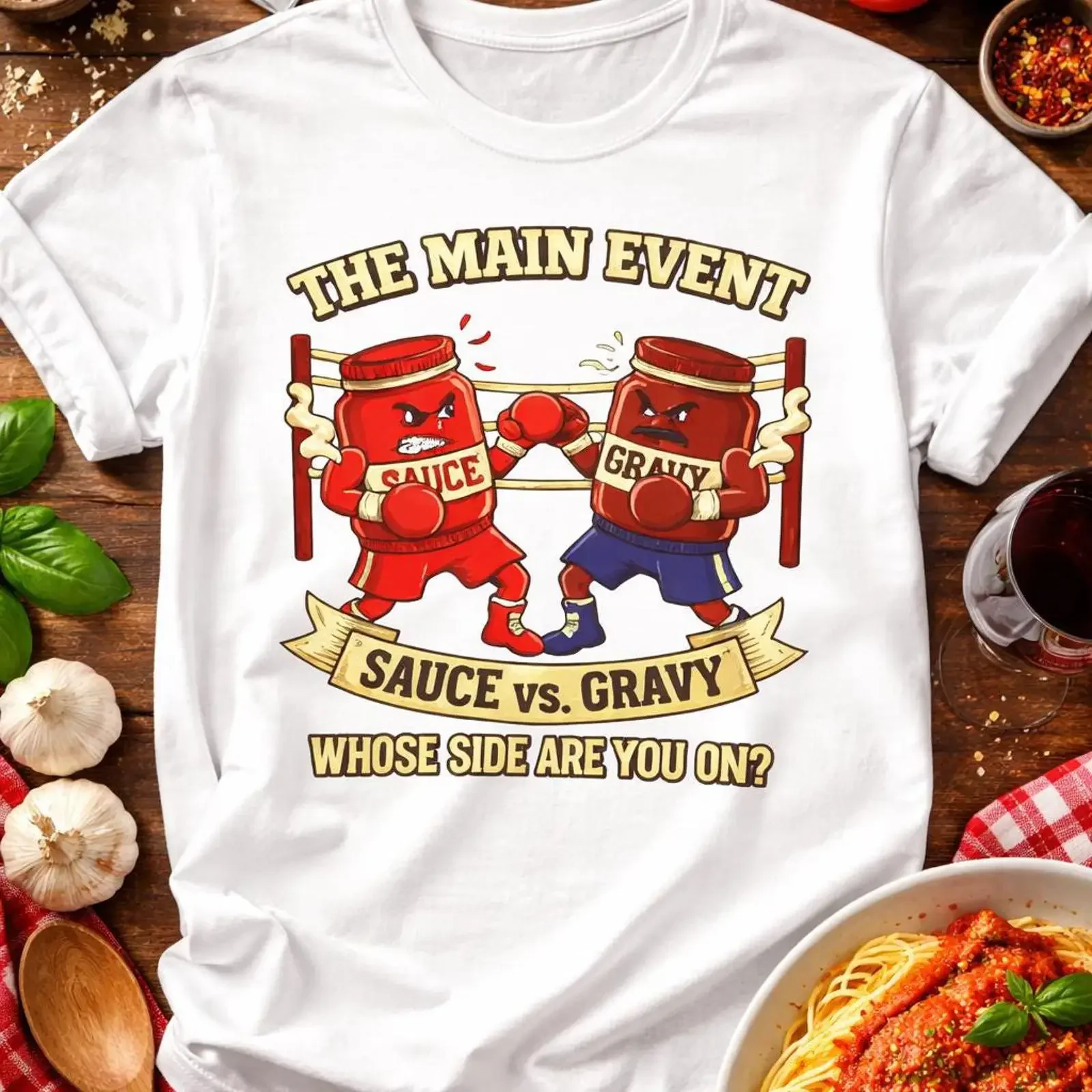 Sauce vs Gravy Funny Italian American T Shirt Sunday Humor Pasta Lover Foodie Casual vintage Washed Breathable Versatile