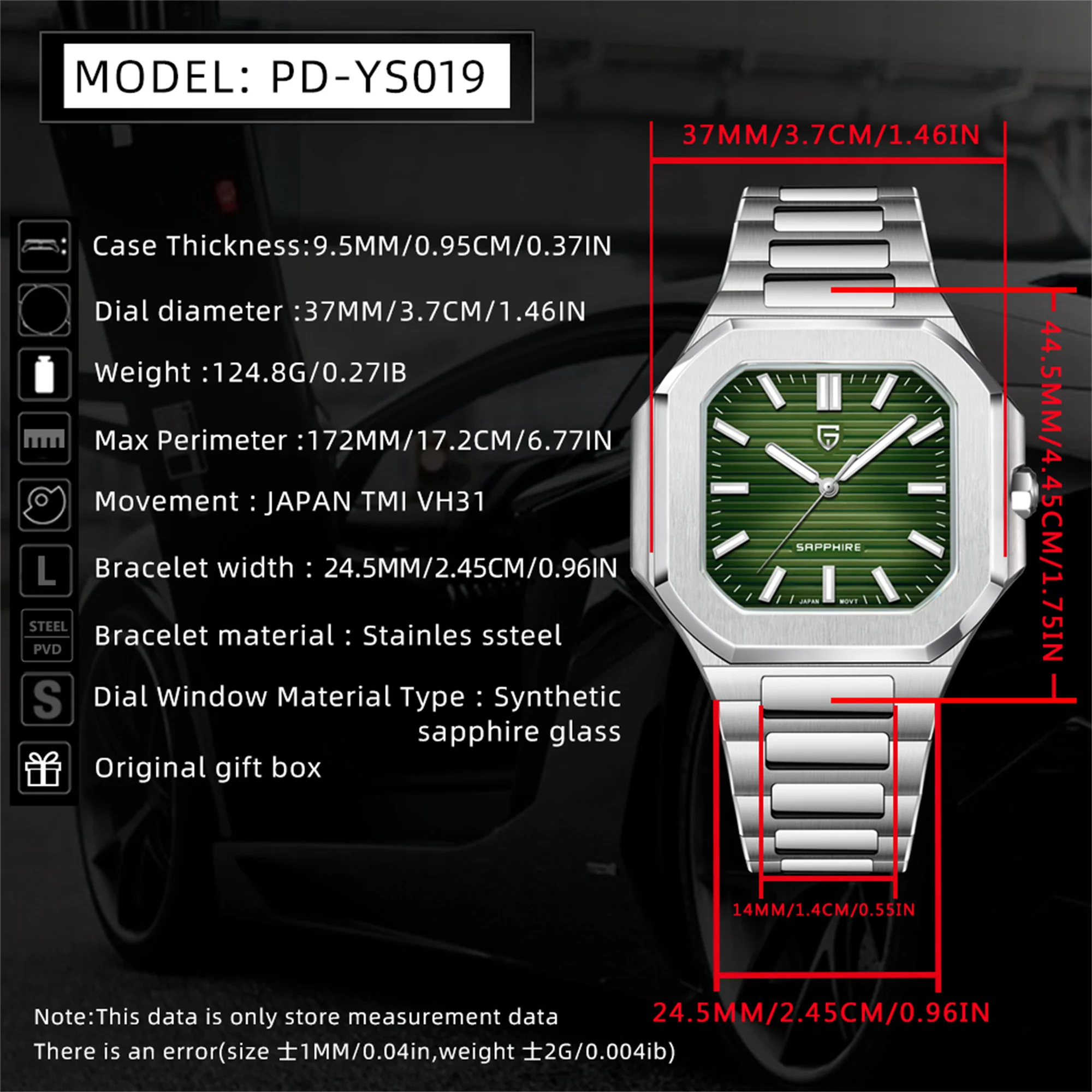 PAGANI DESIGN Men's Quartz Tmi VH31 37MM 10bar 316l Stainless Steel Sapphire thumbnail 2