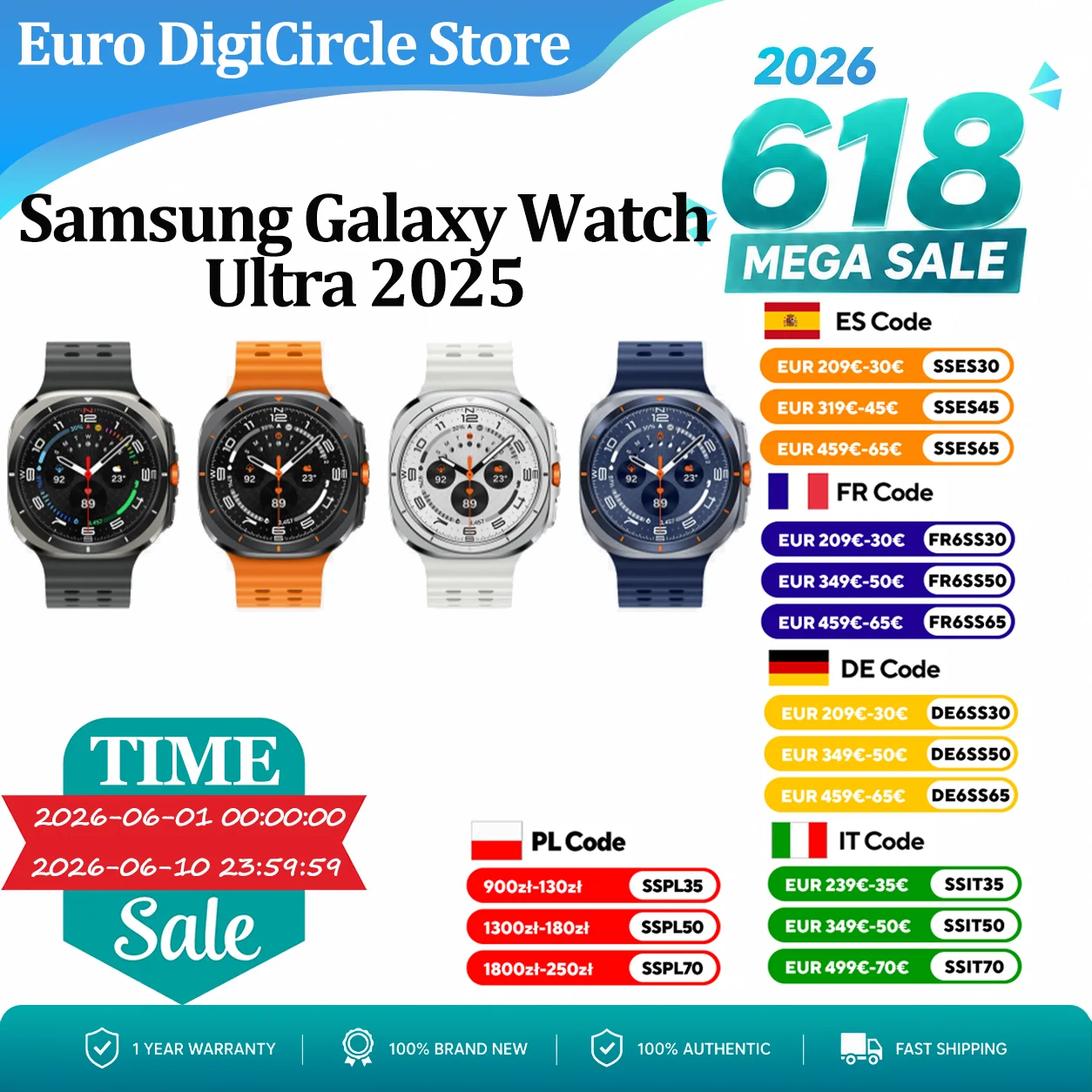 Samsung Galaxy Watch Ultra 2025 Montre connectée , Super AMOLED, 1,5 pouce, Exynos W1000 (3 nm), 590 mAh, version LTE