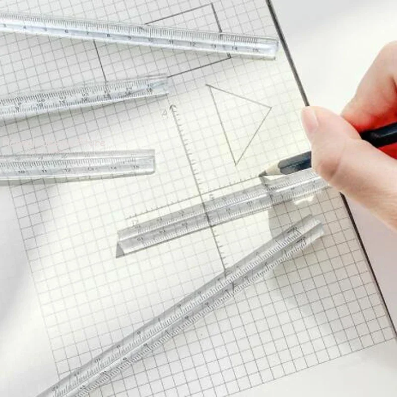 15/20cm Simple Transparent Triangular Straight Ruler Kawaii Tools School Stationery Cartoon Drawing Gift Office School Measuring