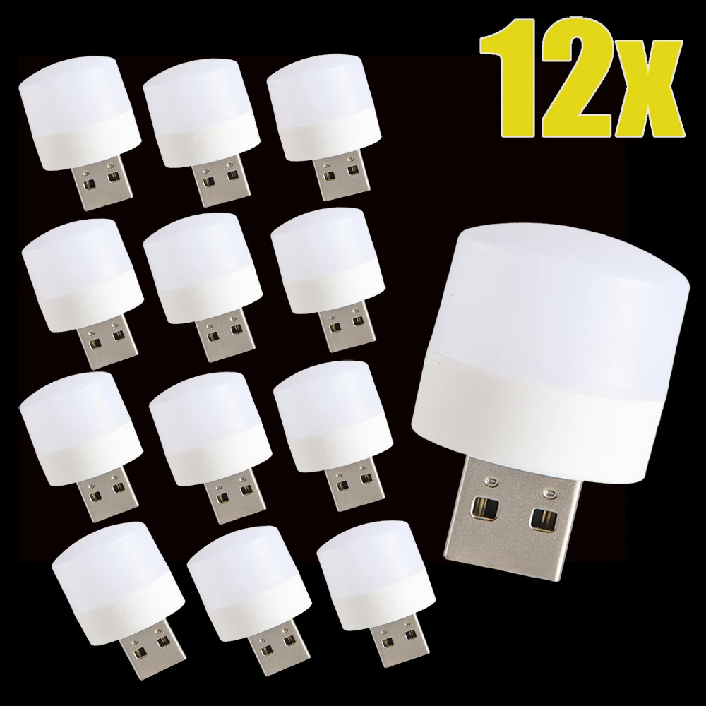 

12/1PCS Mini USB Night Light Portable Small Round Lamp Eye Protection LED Lights Bedroom Bedside Desk Bathroom Travel Plug Lamps