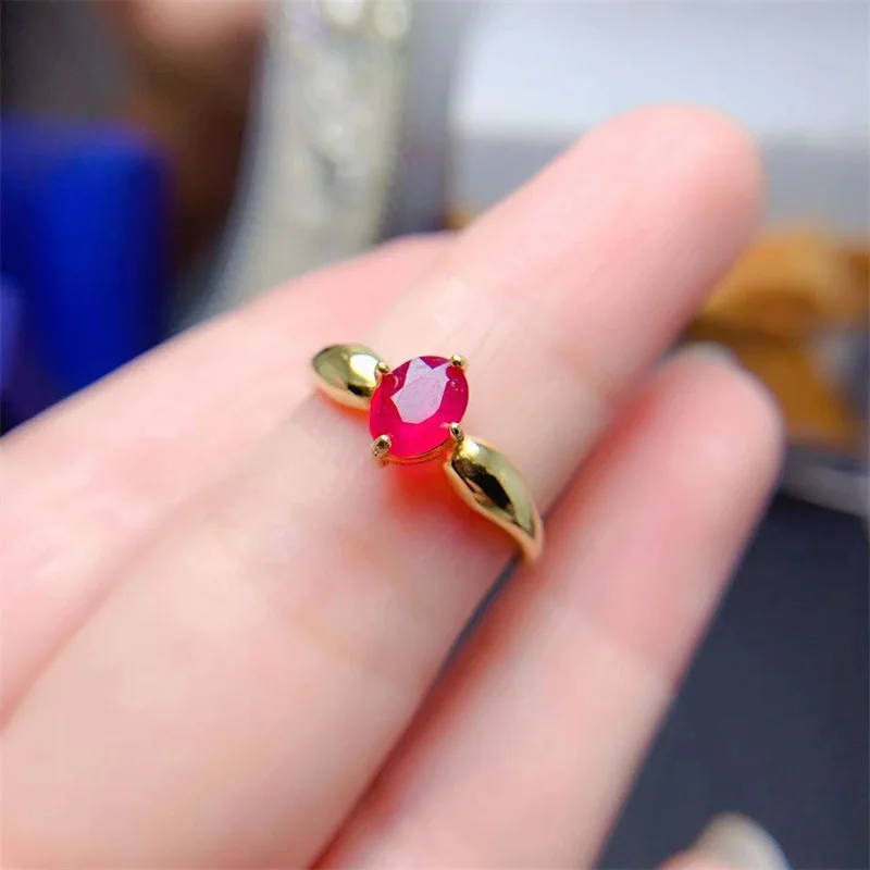 18k Yellow Gold Pigeon Blood Ruby Legit Original 925 Sterling Silver Wedding Ring for Women 7x5mm Ruby Genuine with Certificate