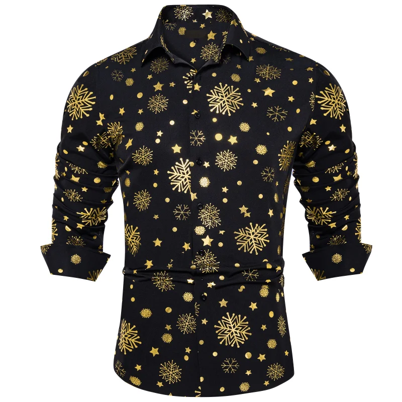 

Christmas Party Men's Long Sleeved Shirts Button Down Lapels Dress Shirt Blouse with Silver Snowflakes Pattern Men Clothing Tops