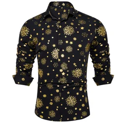 Christmas Men's Shirts Party Men Clothing Red Long Sleeve Button Down Collar Dress Shirts Blouse with Silver Snowflake Patterned