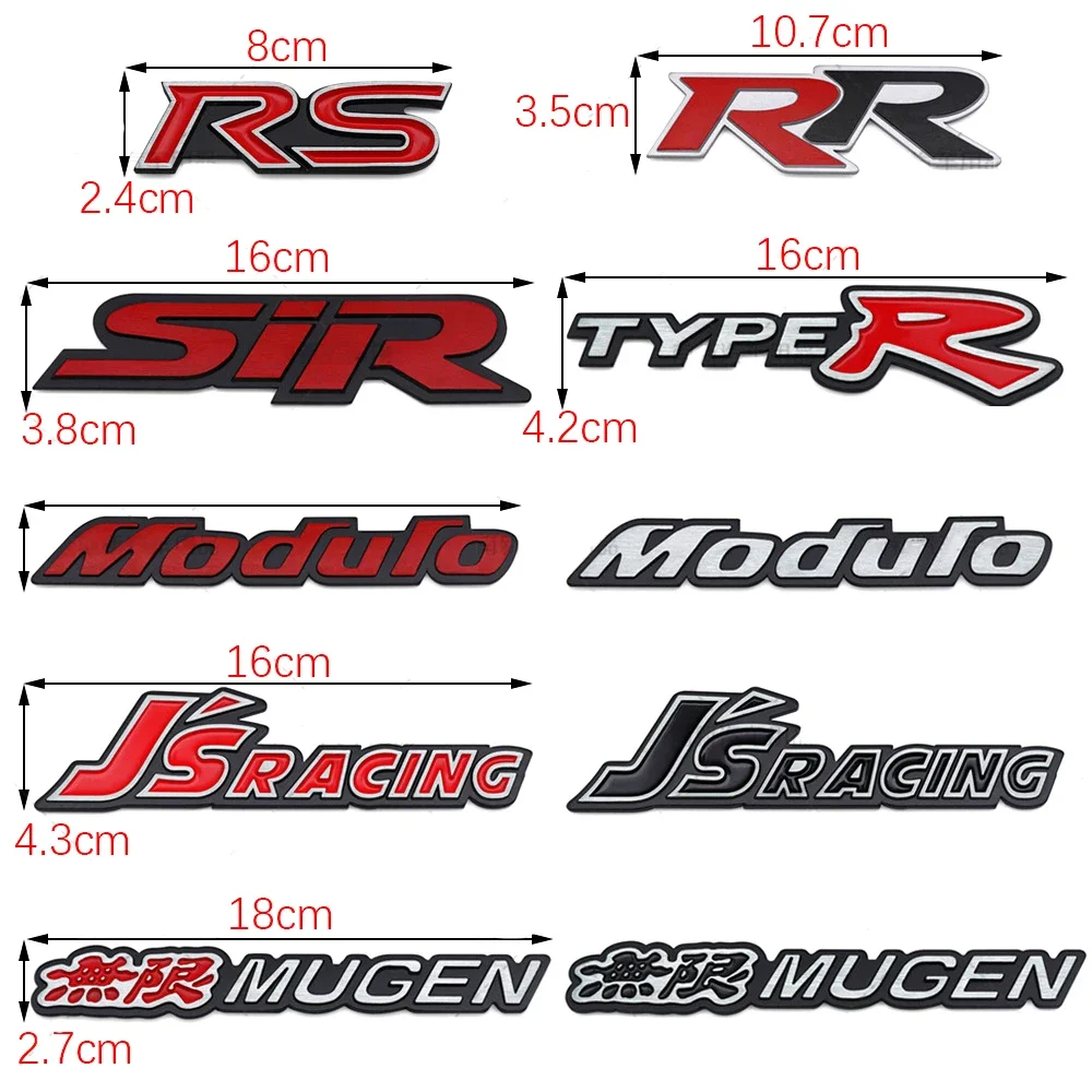 Car Body Side Emblem Sticker Rear Trunk Badge Decal for Honda MODULO JSRACING MUGEN Civic Fit Accord Jazz CRV Crosstour City