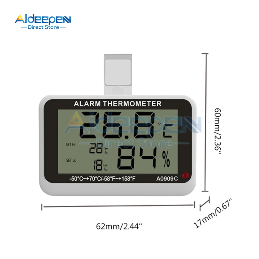 Termometro digitale LCD Igrometro Congelatore Igrotermografo Misuratore di temperatura e umidità alti/bassi con allarme ℃ / ℉   Interruttore
