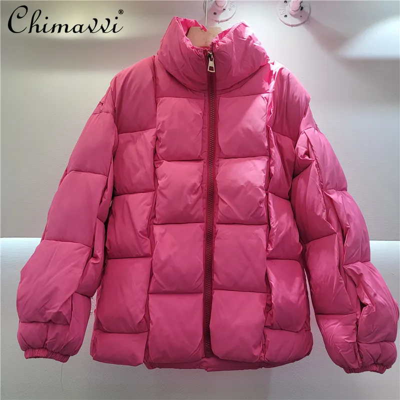 2025 ملابس الشتاء موضة جديدة الوقوف طوق سترة قطن الثقيلة متماسكة فضفاضة الراقية طويلة الأكمام سميكة معطف دافئ للنساء #3