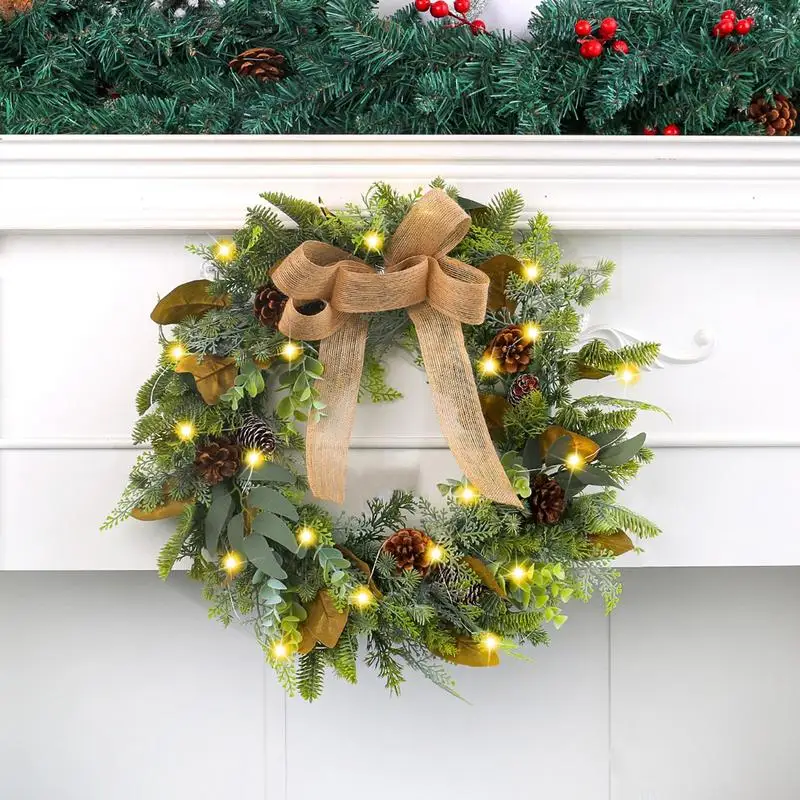 Christmas Wreath Snowy Pine Cone Christmas Wreaths For Front Door 45cm/17.7inch Farmhouse Rustic Pinecone Artificial Christmas