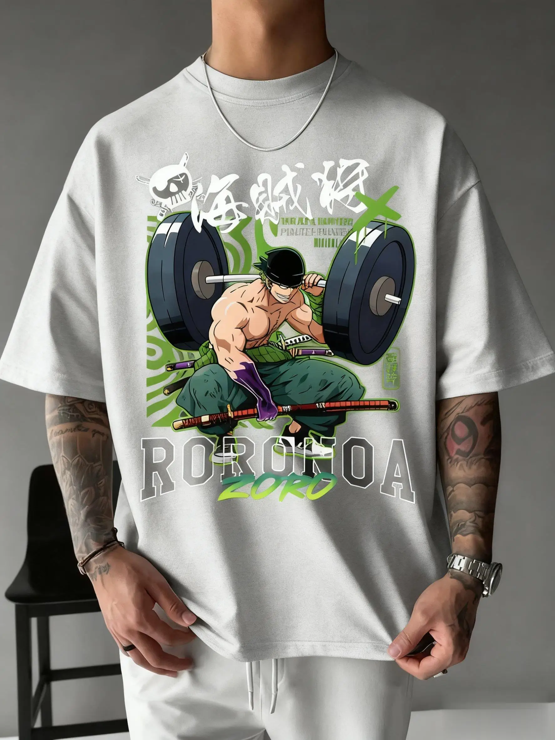 Een Stuk Zoro Anime Print T-shirt Mannen Vrouwen Katoen Korte Mouw Grafische Tee Zomer Mode Oversized Casual Gym Top Y2k Kleding