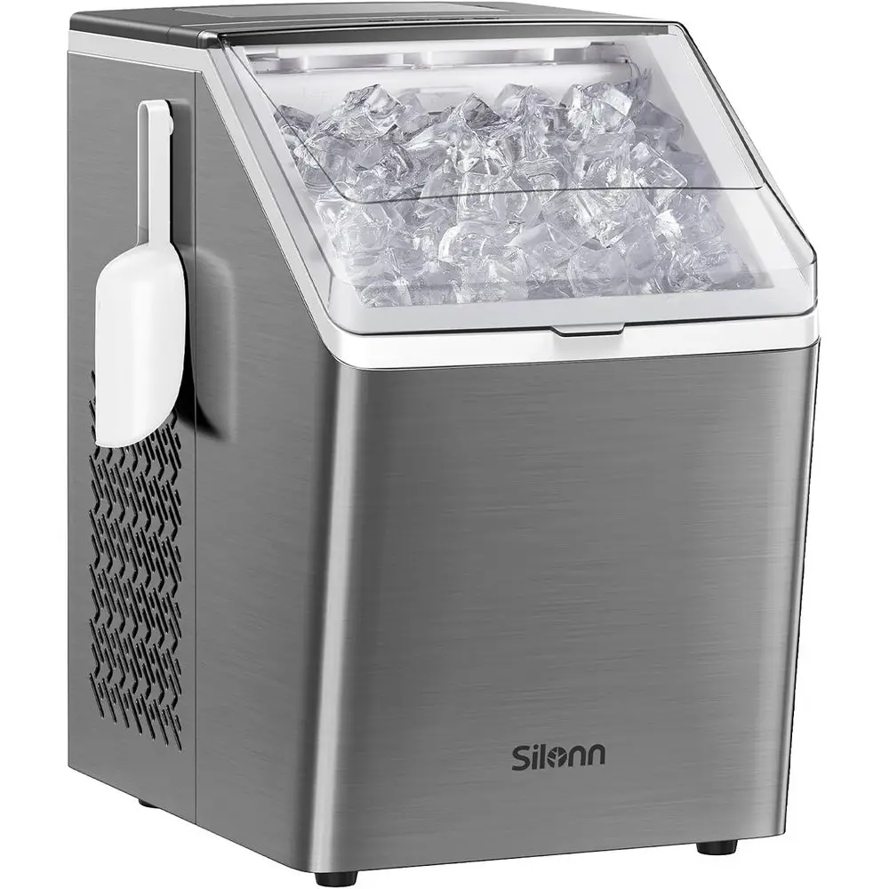 Daily 44lbs Countertop Ice Maker with Dual Water Options, Auto Cleaning, Stainless Steel