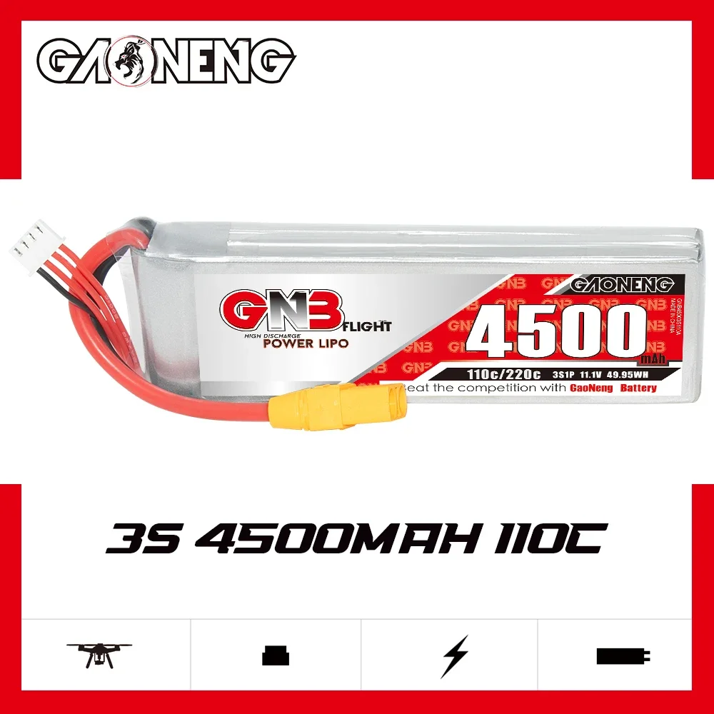 

GAONENG GNB 4500mAh 3S 110C 220C 11.1V XT90 LiPo Battery RC Truck RC Airplane Helicopter MultiCopter Boat Hobbies