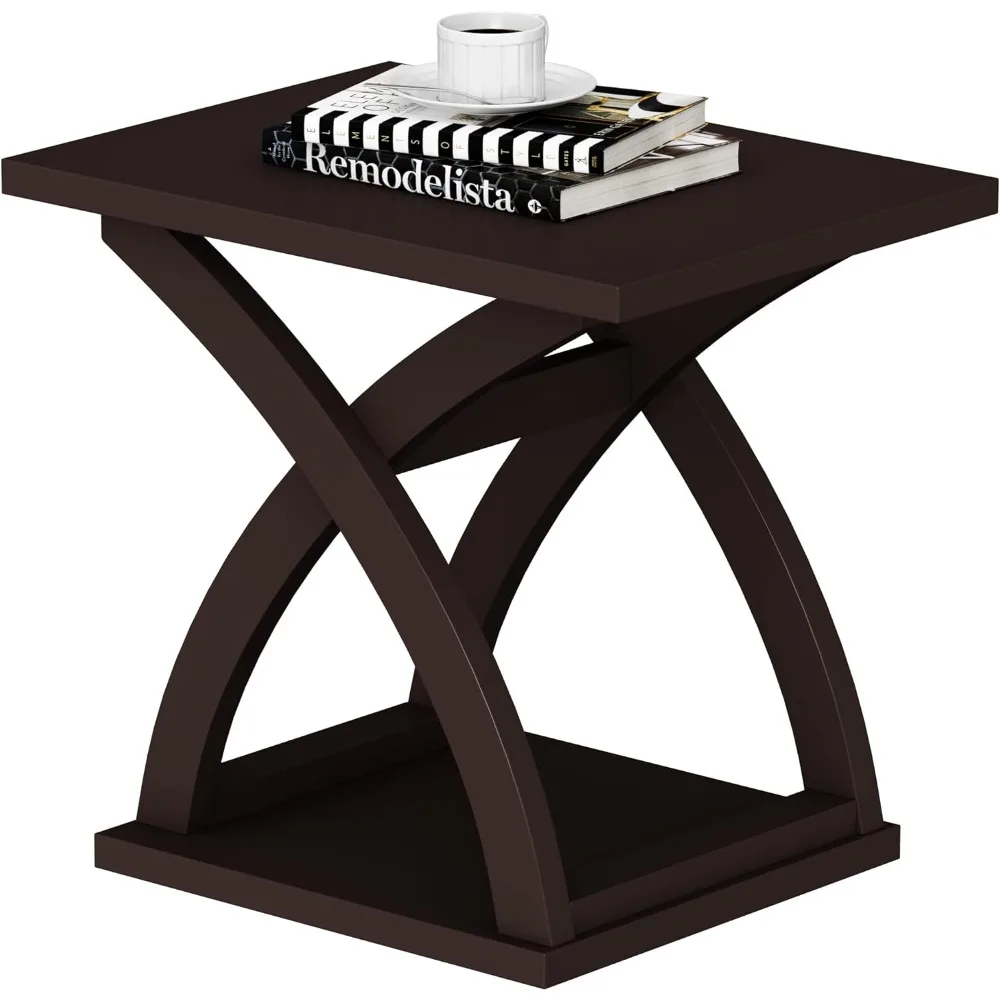 

End Side Table, Modern End Table with Storage Shelf, X-Design Side Table Living Room(Espresso)