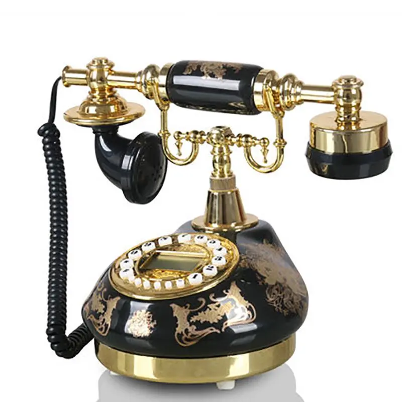 Black Bronzing Antique Telephone Home Vintage Corded Phone Button Dial with FSK and DTMF, Caller ID, Ringer Volume Adjustment