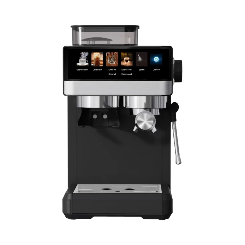 Digital Home Self Cleaning Single Boiler Expresso Maker Smart Color Menu Steam Latte Espresso Coffee Machine With Grinder