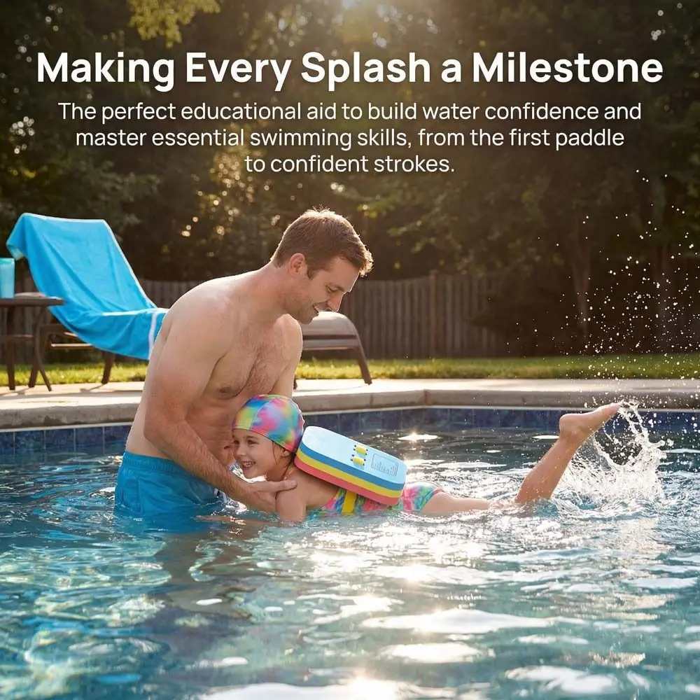 Premium Adjustable Kids Back Float Dual-Lock Buckle Secure Fit Beginners Swim Trainer Safety 4-Layer Learning Aid Tool Pool