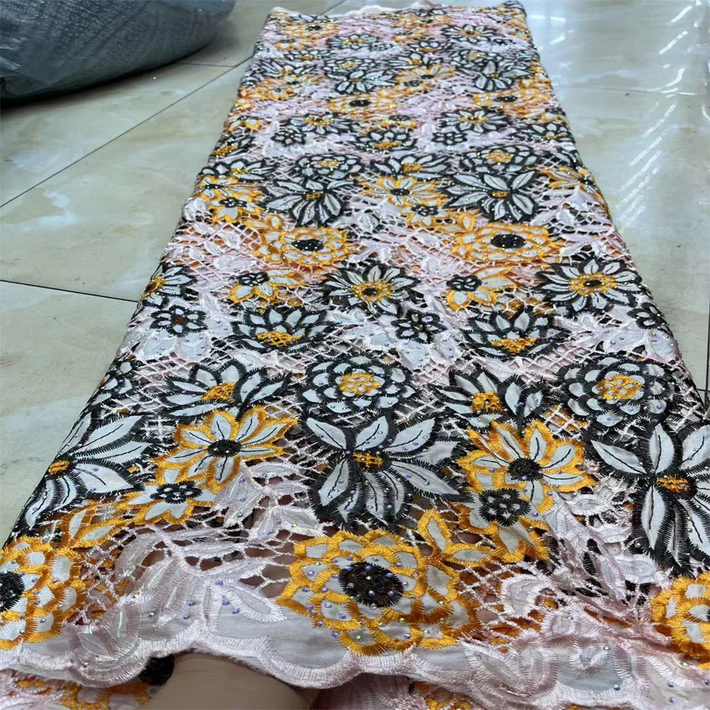 2024 5 Yard Newest Hot Selling French Guipure Lace Fabric With Stones African Cord Lace Net Embroidered Fabric For Wedding Party