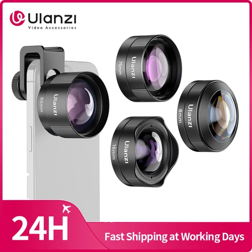 Lente móvil Ulanzi Lente para teléfono inteligente Macro/ojo de pez/teleobjetivo gran angular con clip para lente de 17 mm