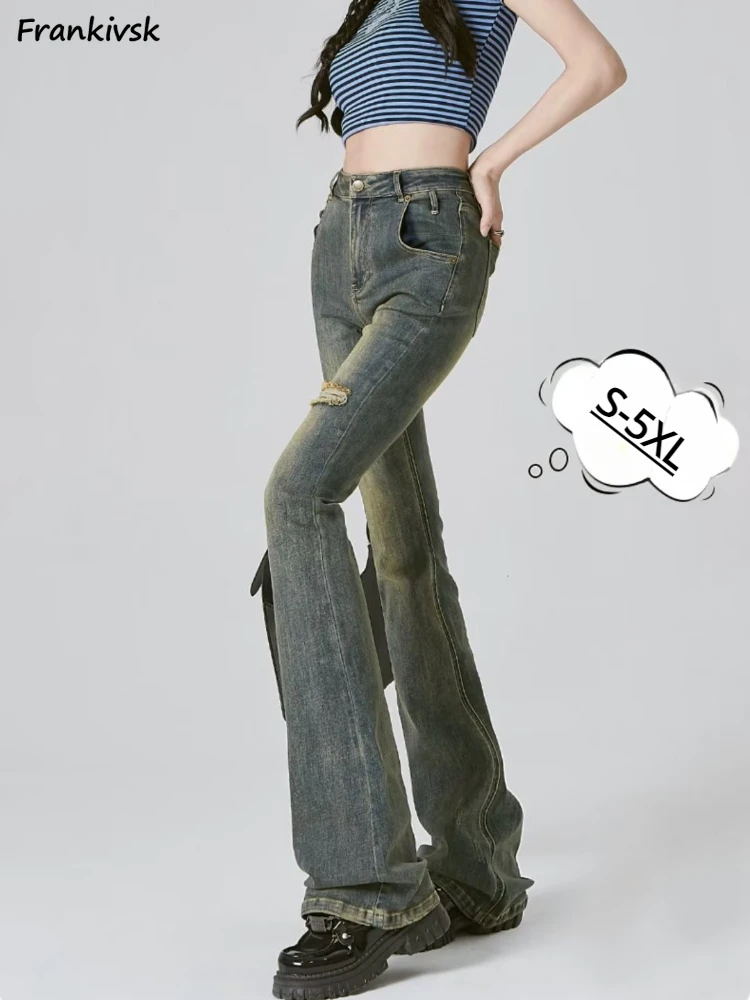 

Skinny Jeans Women Hotsweet Summer Spring All-match Basic Bleached Fashion Retro Cozy College Trousers High Street Flare