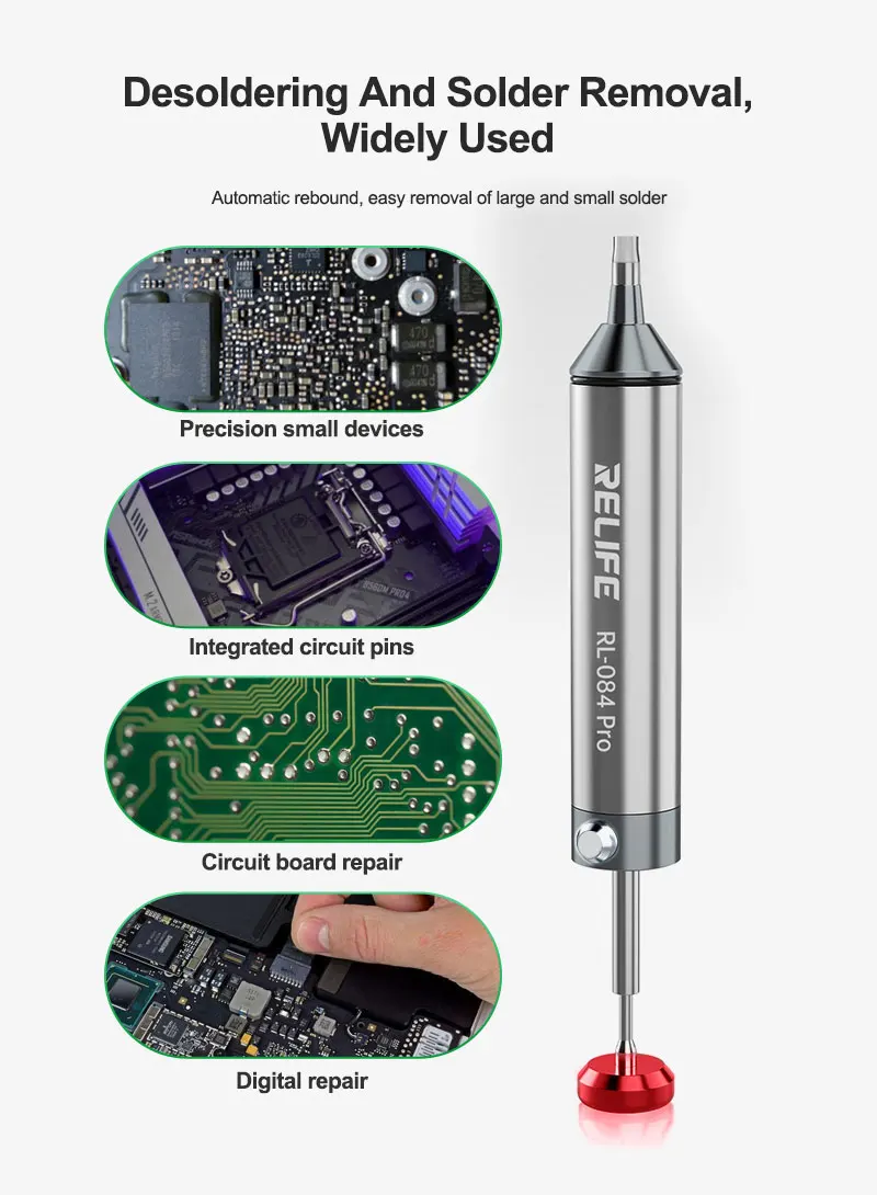 RELIFE RL-084 Pro Entlötsauger aus Aluminiumlegierung mit starker Saugkraft, leistungsstarke Vakuumabsaugung zum Entfernen und Reparieren von Leiterplatten – Detail 3