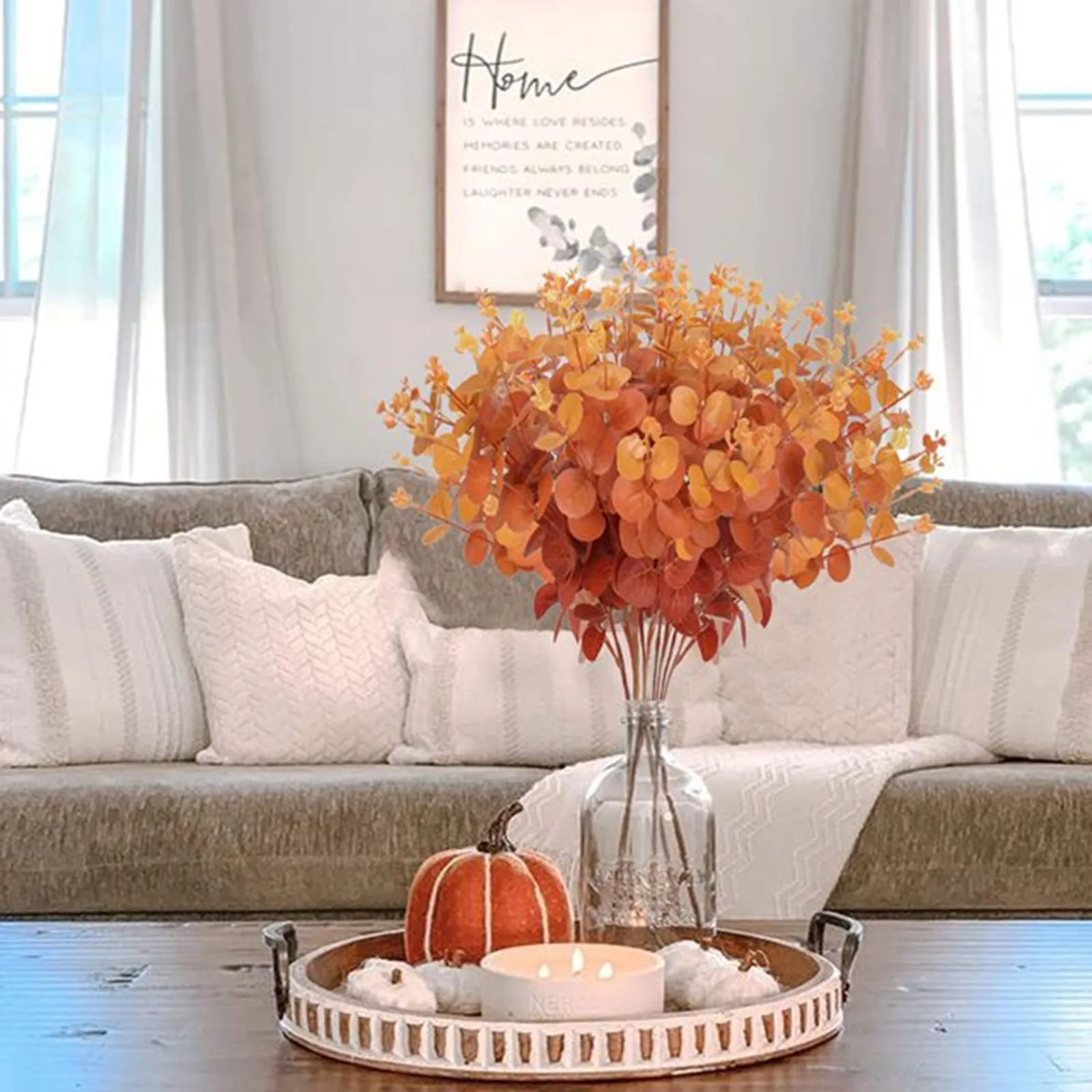 Artificial Leaves Flowers Branches Fall Faux Fall Stems For Thanksgiving Halloween Wedding Dining Table Coral Roses Decorations