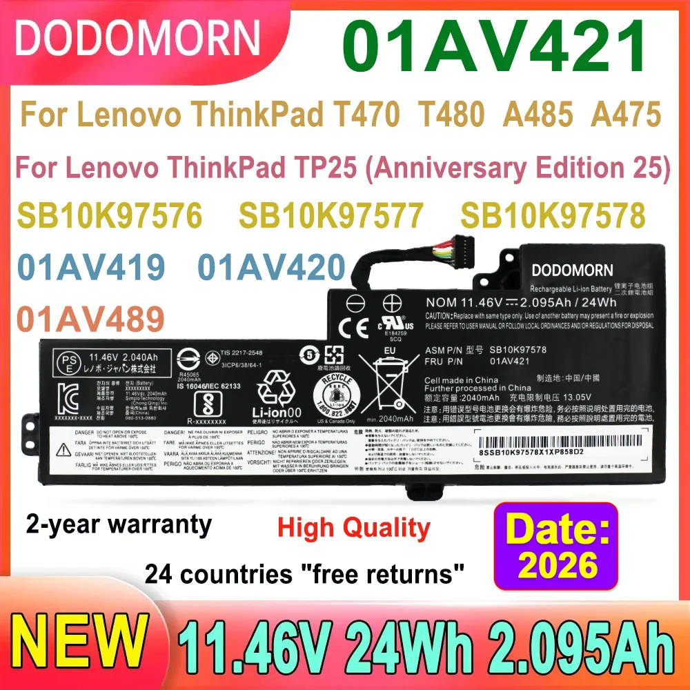 DODOMORN-batería SB10K97578 01AV421 para ordenador portátil, para Lenovo ThinkPad T480 T470 A485 A475 A285 TP25 Series 01AV420 01AV489 SB10K97576