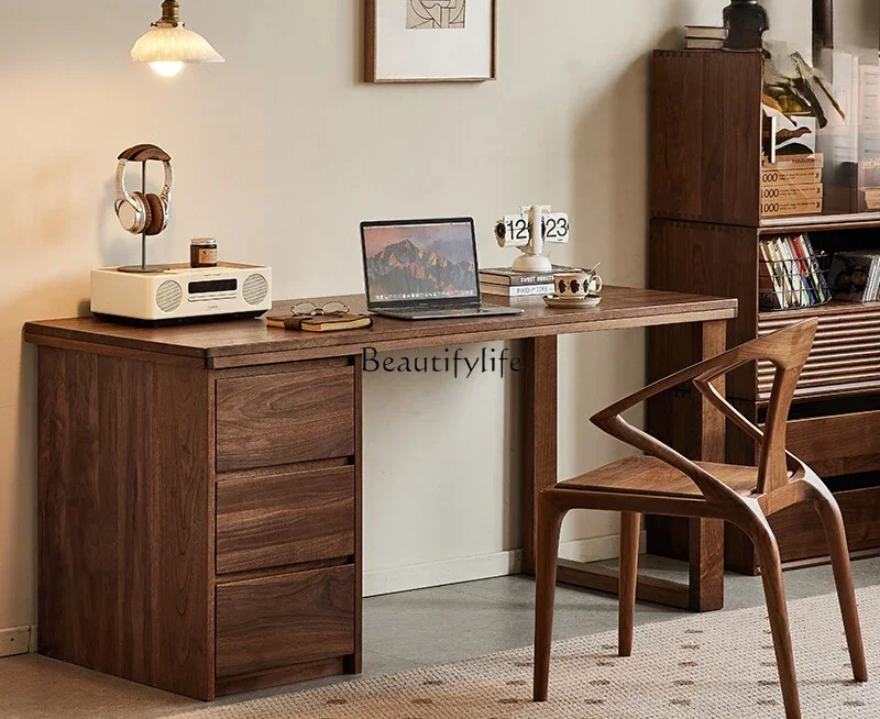 

ls 04North American black walnut solid wood writing desk with drawers Home study computer desk