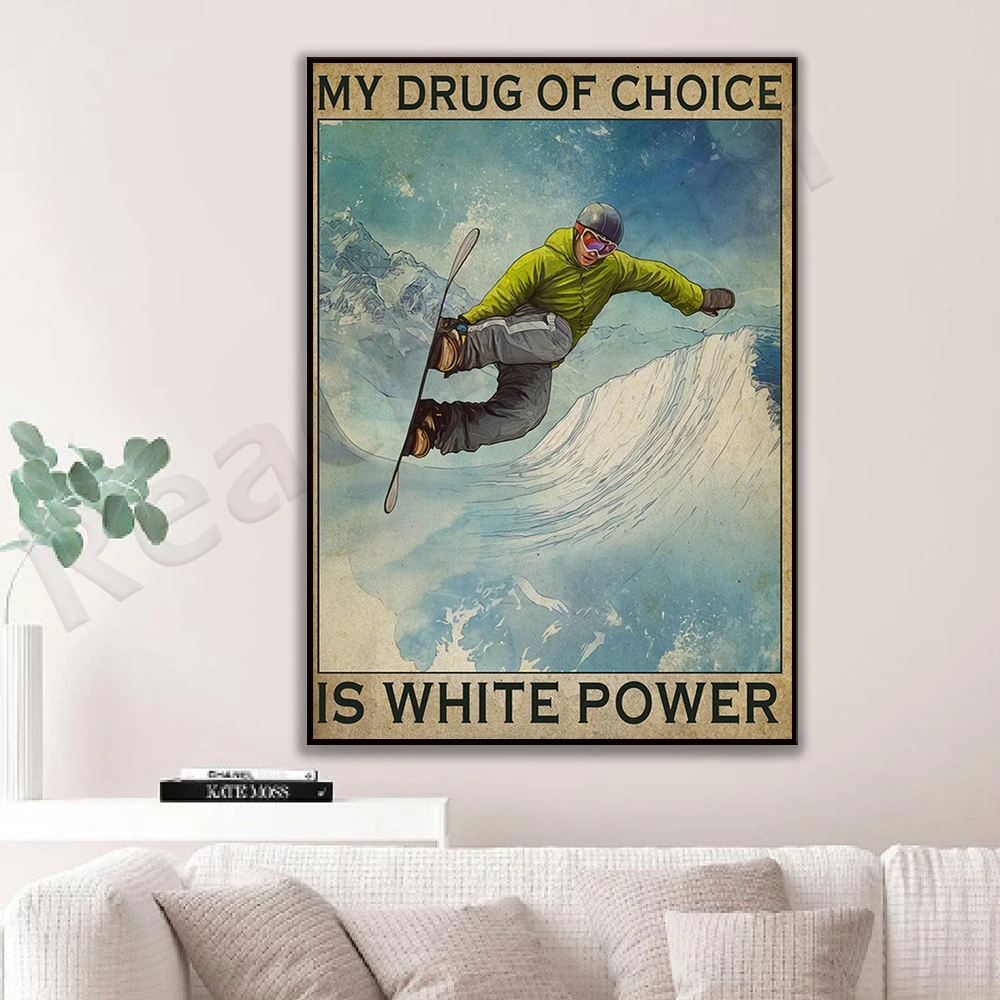 My go-to drug is white powder poster, snowboard retro poster, snowboard poster, gift for skiers, gift for ski lovers