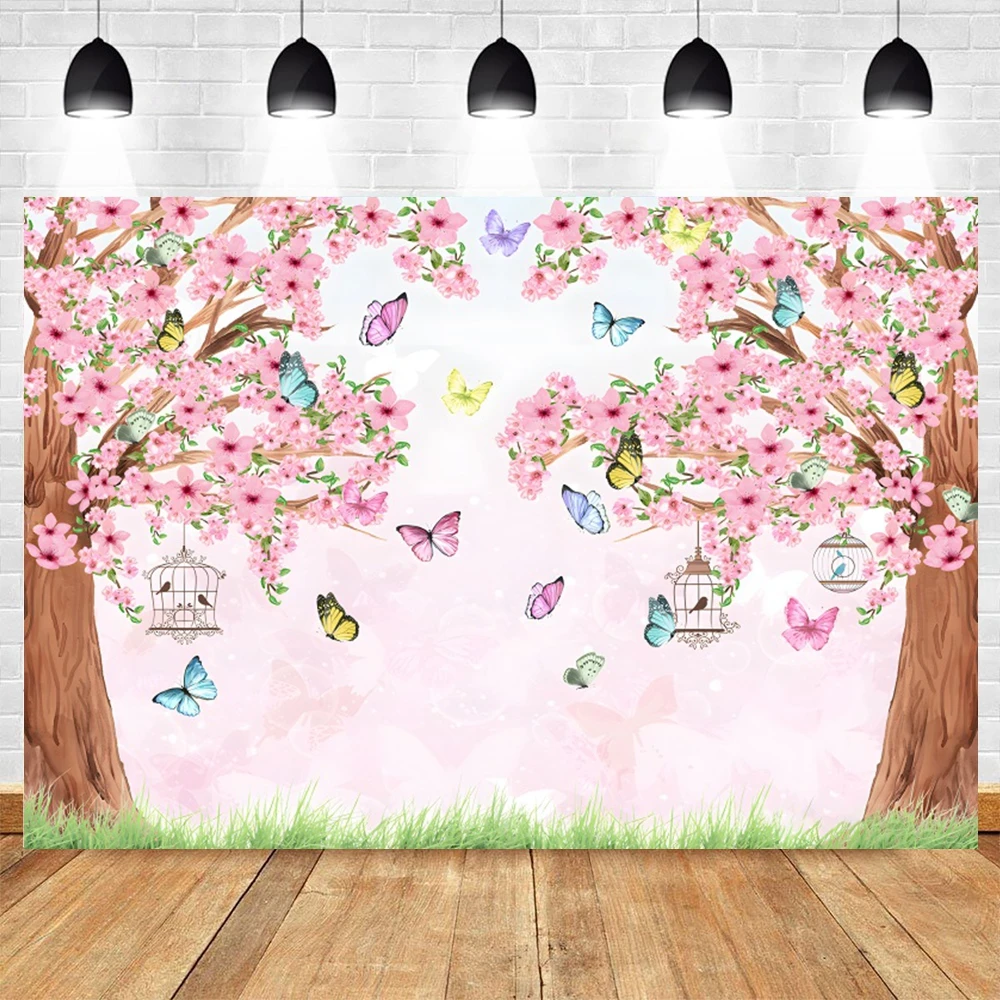 Spring Garden Backdrop Flowers Cherry Blossom Photography Background Baby Shower Birthday Wedding Party Decor Photo Studio Props