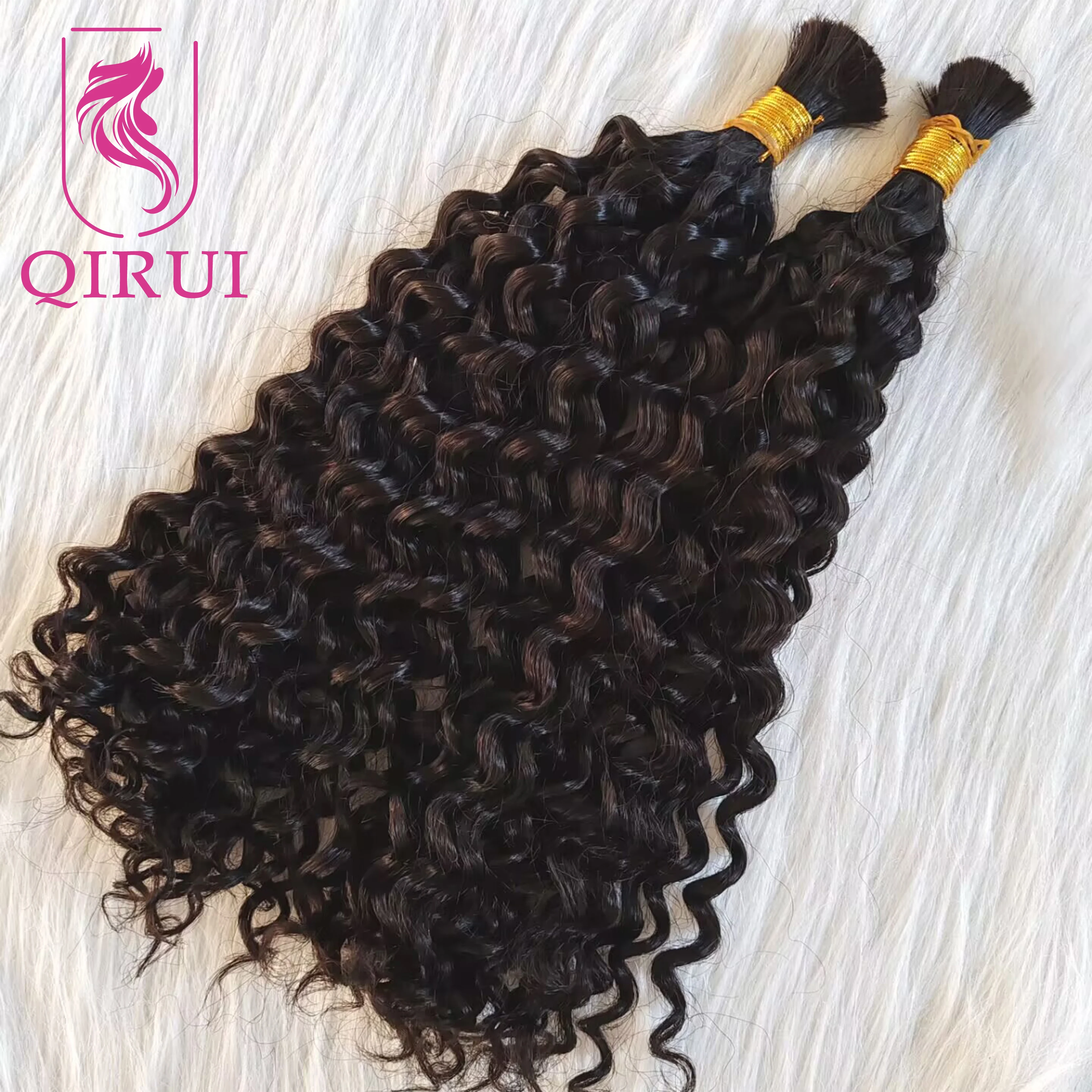 Peruvian Bulk Human Hair For Braiding Deep Curly Double Drawn Boho Knotless Braids Hair Bundles No Weft Wholesale