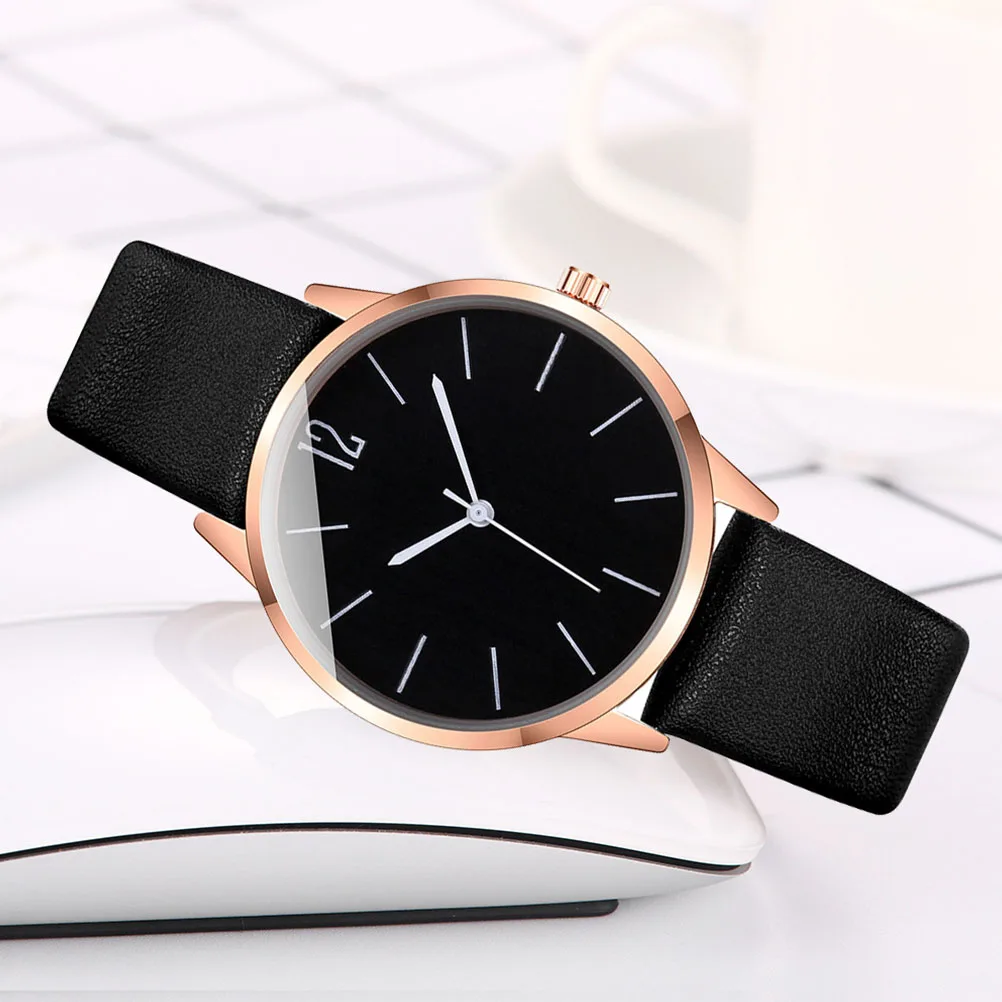 

Quartz Watches Women Fashion Casual Wrist Watch Black PU Strap Adjustable Comfortable Student Birthday New Year Gift