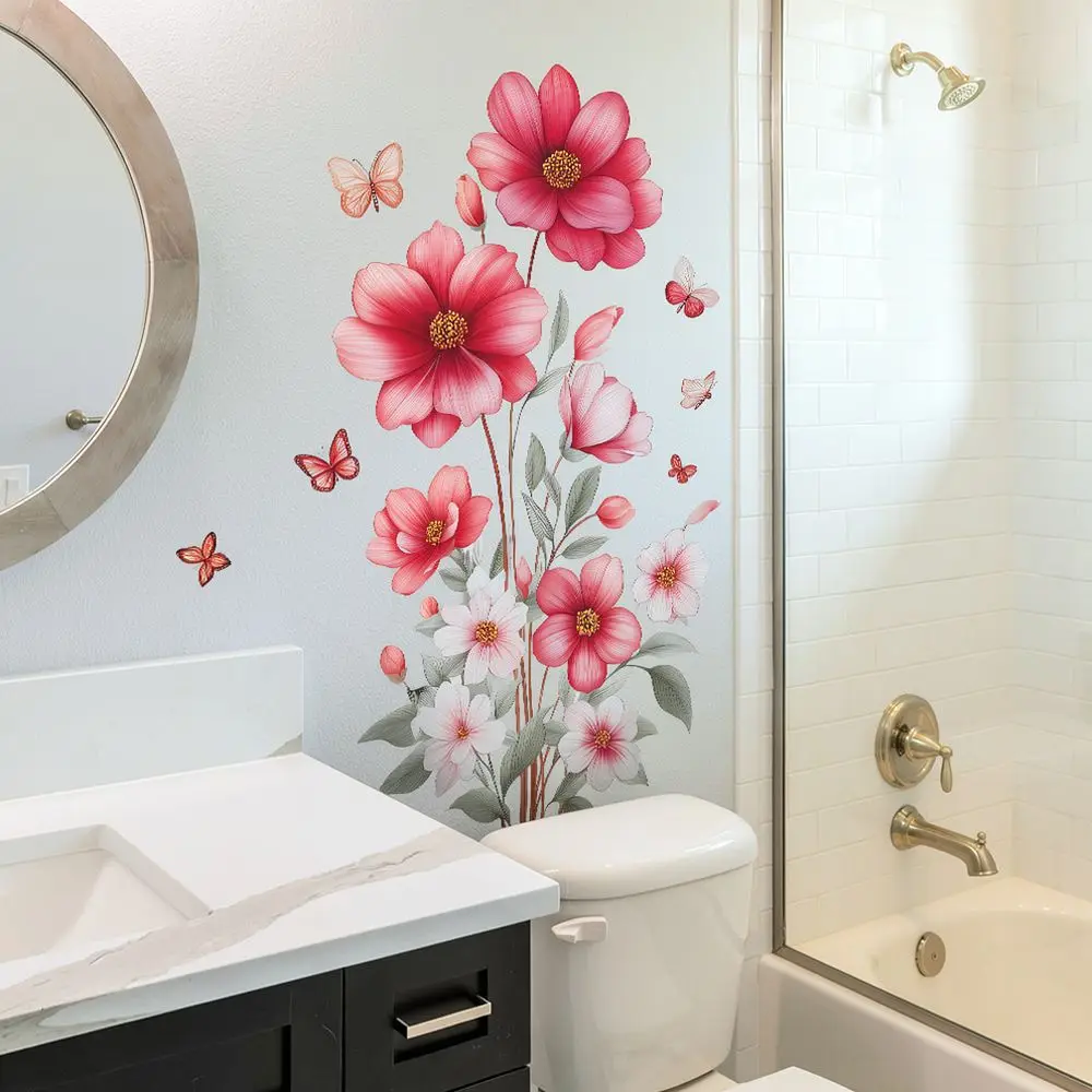 Romantic Flower Butterfly Wall Decals PVC Adhesive Mural For Bedroom Living Room Home Interior Decoration Background Wall Art