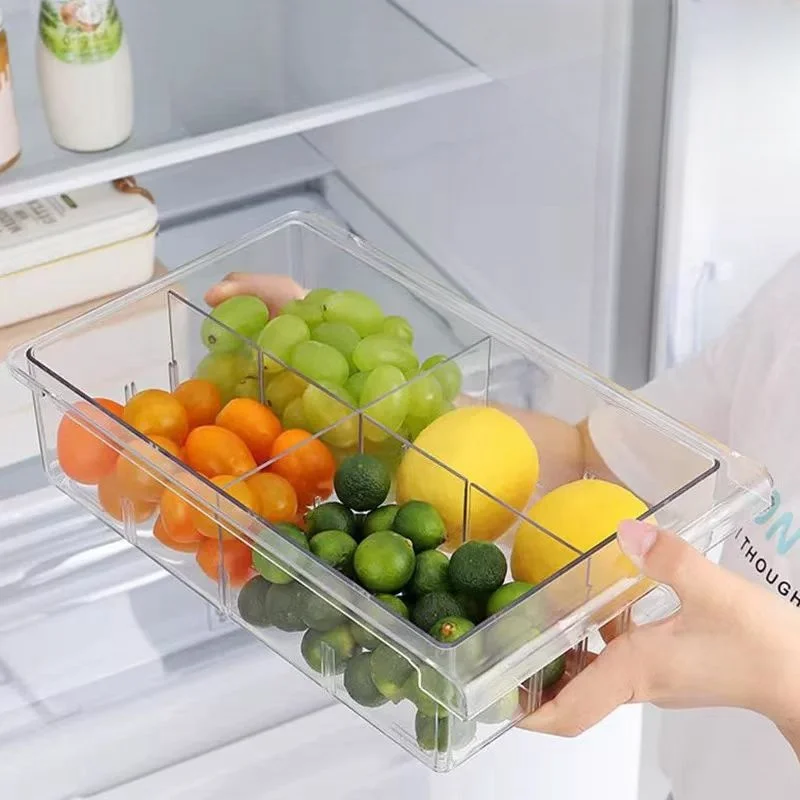 Kitchen Storage Box Refrigerator Eggs Fruit Vegetable Hanging Organizer 8 Grids Transparent Slide Rail Tray Drawer Container