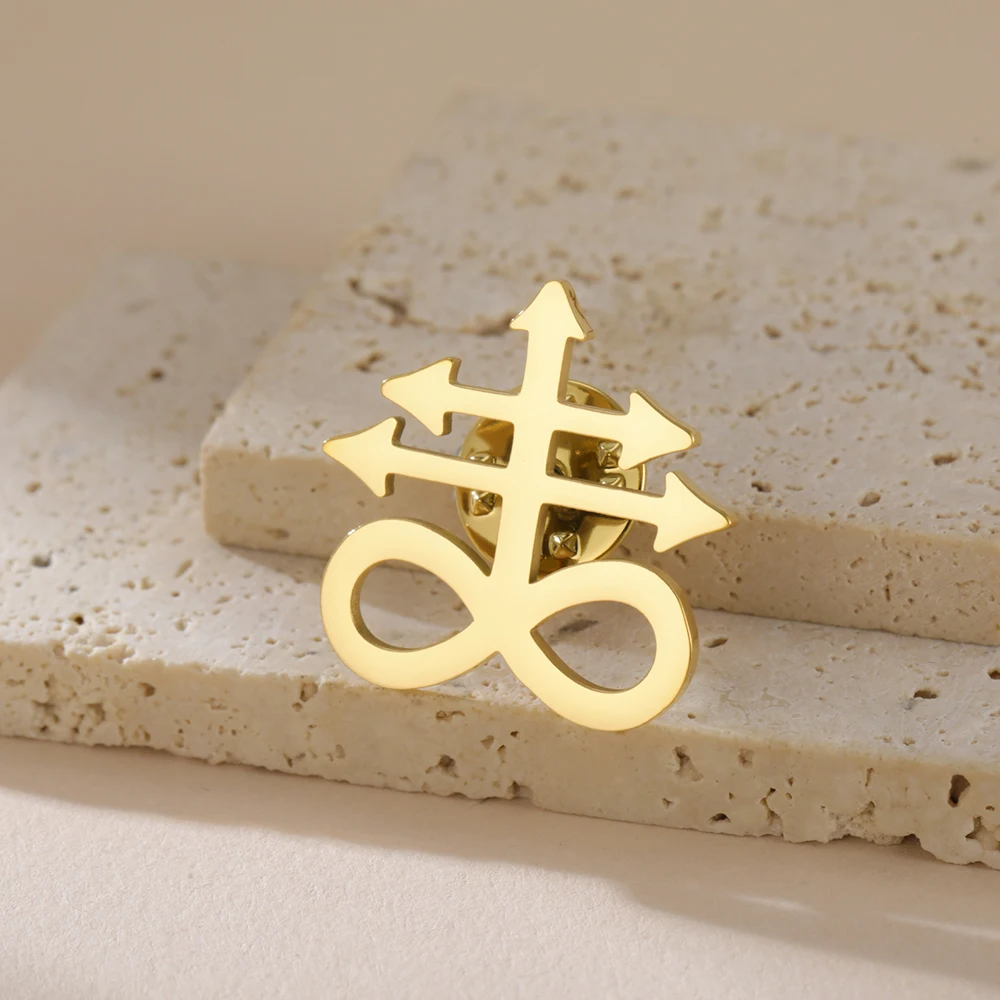 Dawapara Leviathan Cross Brooches Stainless Steel Christian Symbol Badge Pin Religious Amulet Jewelry Gifts