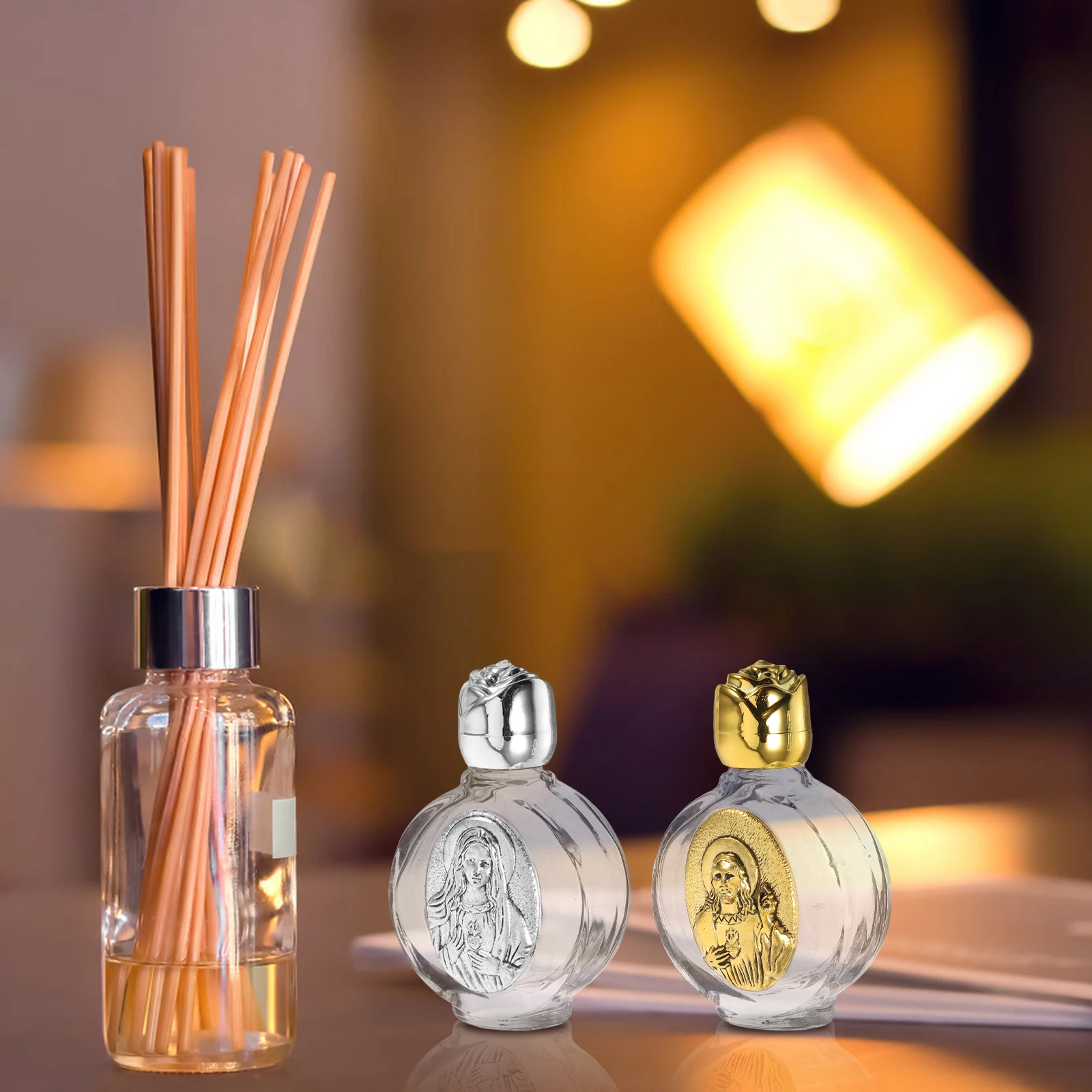 4 قطعة زجاجة ماء مقدسة روز كريستال زجاج سبيكة الإغاثة تصميم المحمولة إعادة الملء الحاويات للمعمودية هدايا الحفلات المسيحية #5