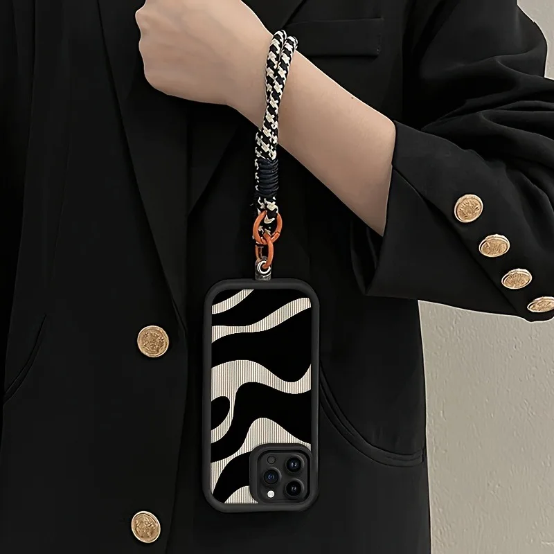 Zebra Stripe Pattern Hang Strap Silicone Phone Case For iPhone 18 17 16 15 14 13 12 11 Pro Max X XR 7 Plus 16E 17Air Soft Cover